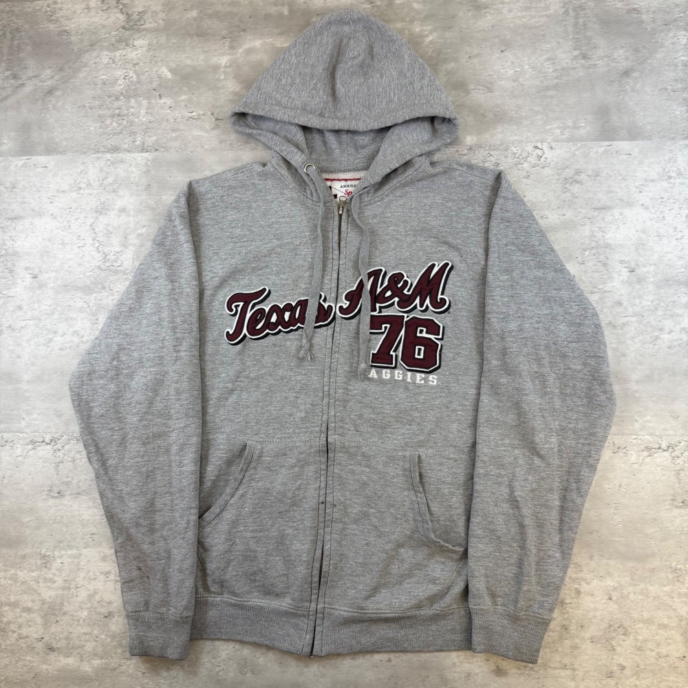 American Classic Texas A&M Aggies Full Zip Hoodie Gray Mens Medium Varsity 76